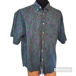 Vintage 90s purple green paisley Dockers button down shirt Men's L